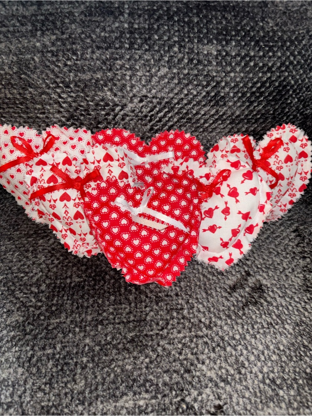 Handmade Quilted Stuffed Heart Set of 6 Fabric Heart Pillows
